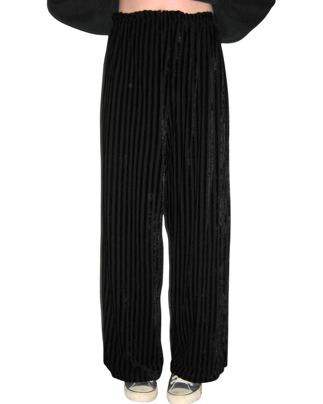 Loose Fitted Black Velvet Striped pants