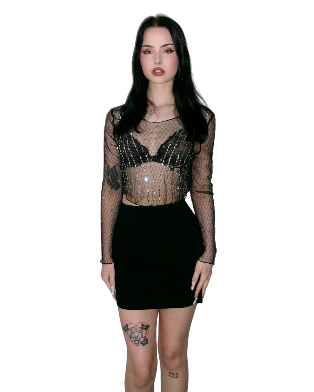 Sheer Sparkle Long Sleeve Crop Top