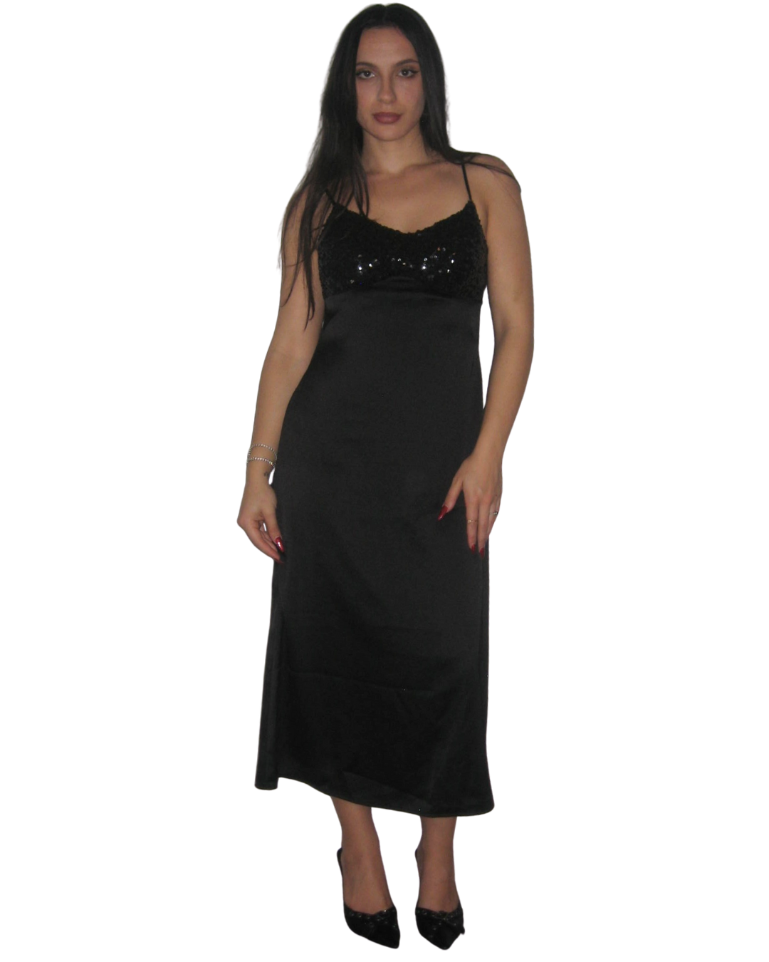 Satin Sequin Black Dress