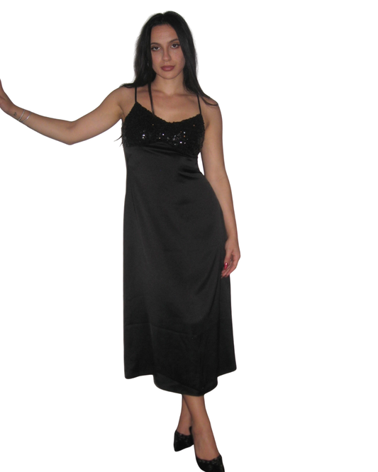 Satin Sequin Black Dress