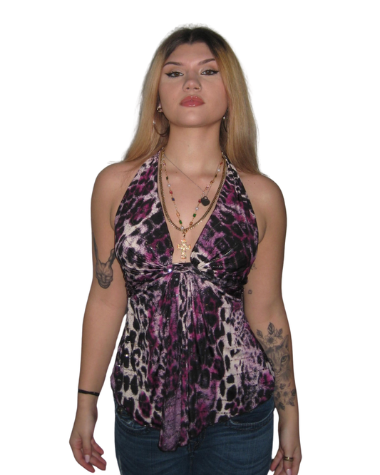 Purple Leopard Print Halter Top