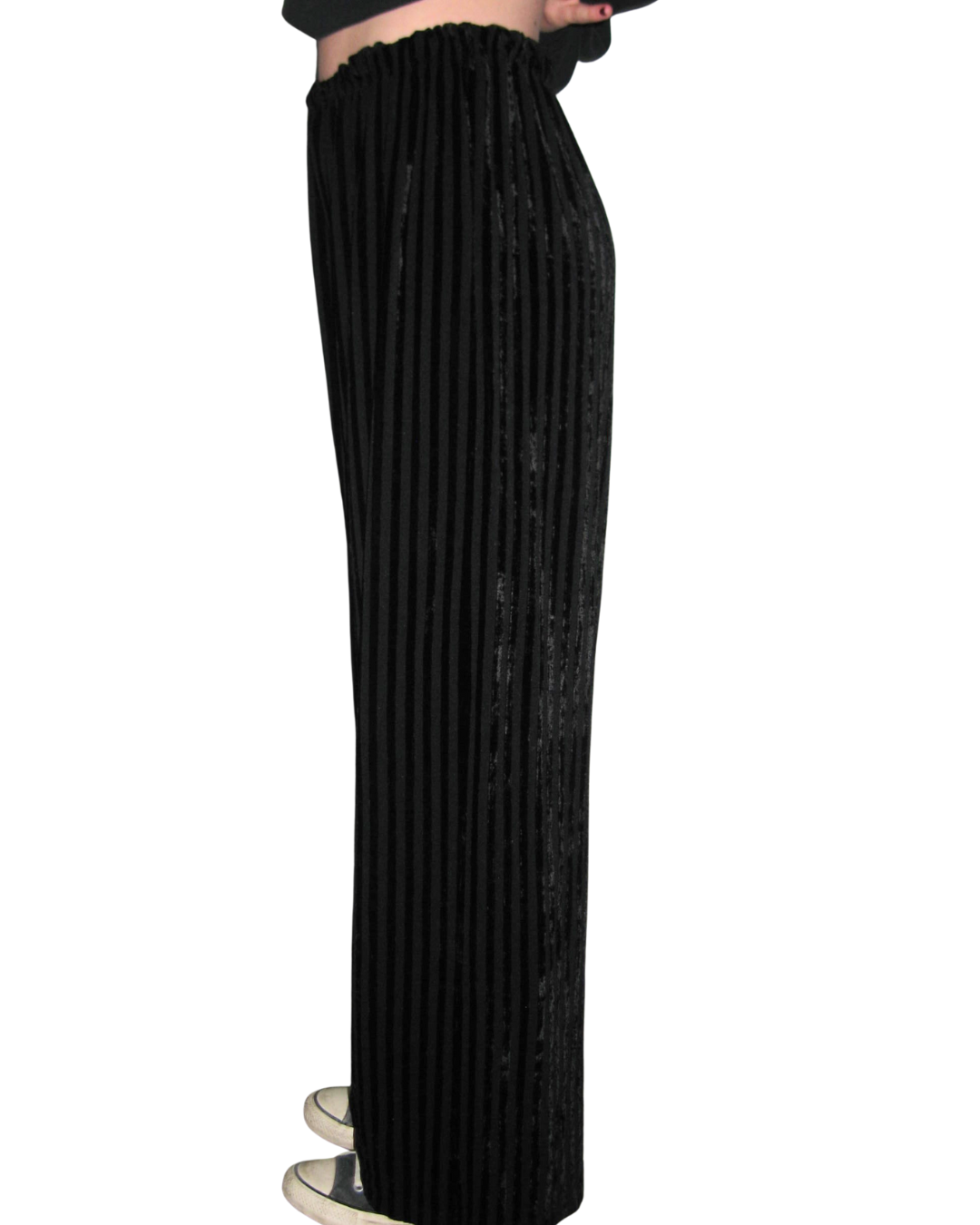 Loose Fitted Black Velvet Striped pants
