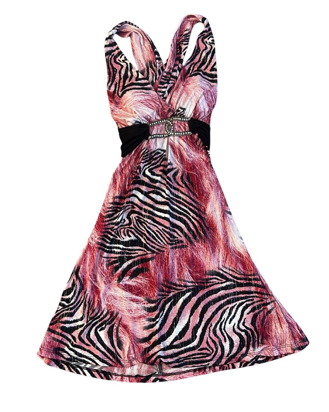Y2K Pink Zebra Halter Dress
