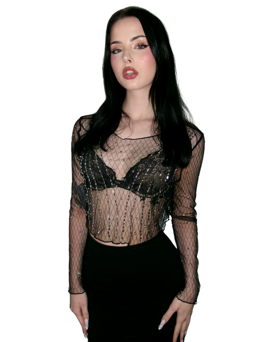 Sheer Sparkle Long Sleeve Crop Top