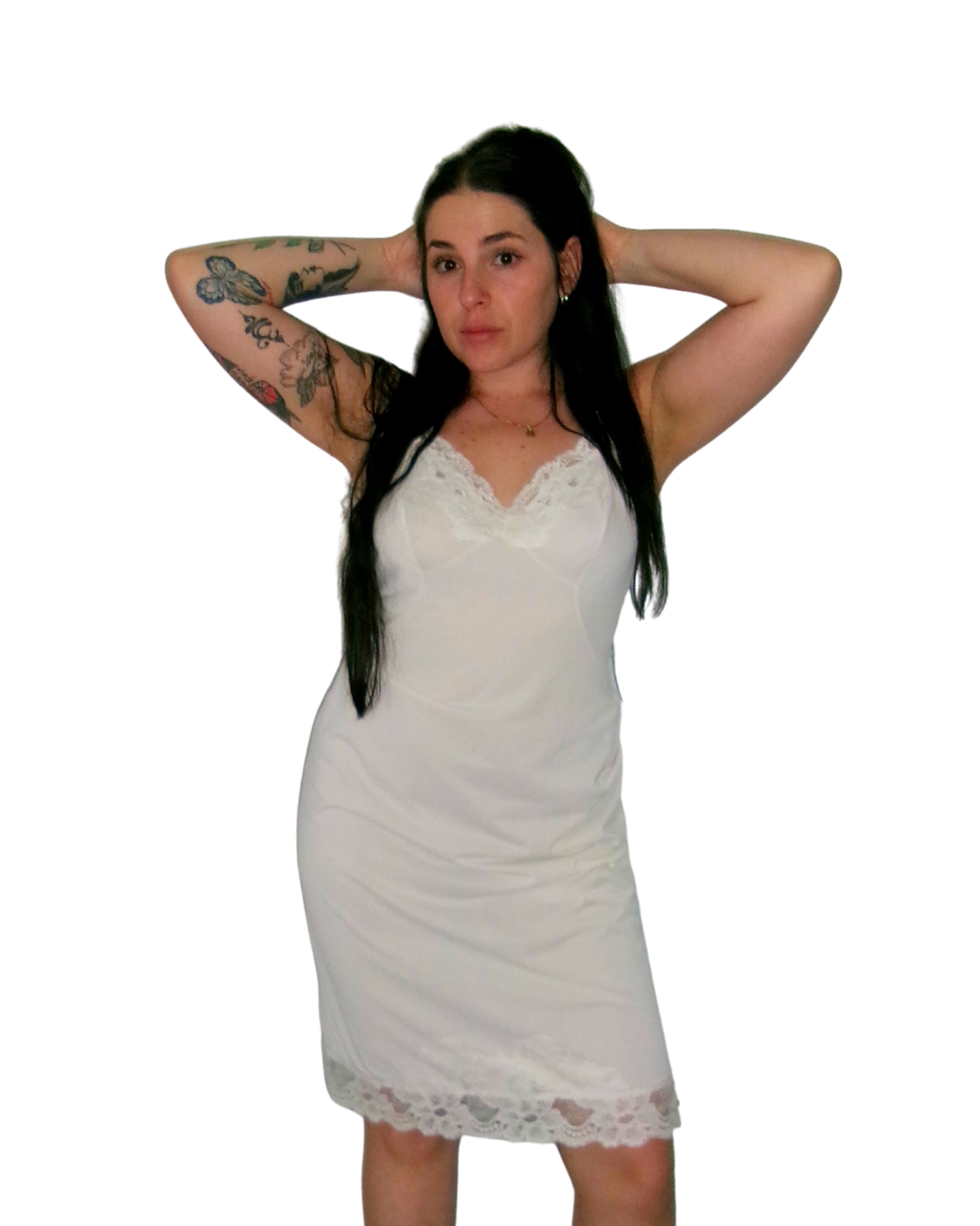 White Satin Lace Slip Dress